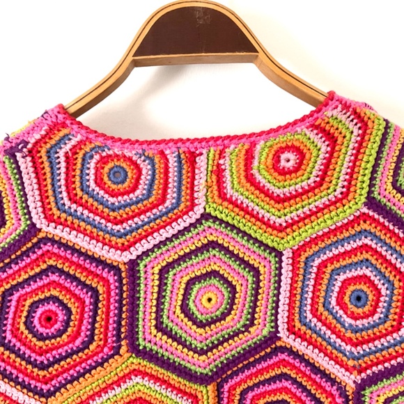 Vintage Isaac Mizrahi Granny Squares Crochet Sweater Cardigan 100% Cotton S M - Picture 7 of 10